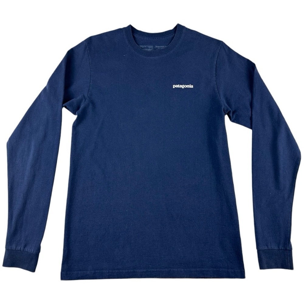 Men's Patagonia Graphic P-6 Logo Long Sleeve Crew Neck Shirt Size Small Navy
